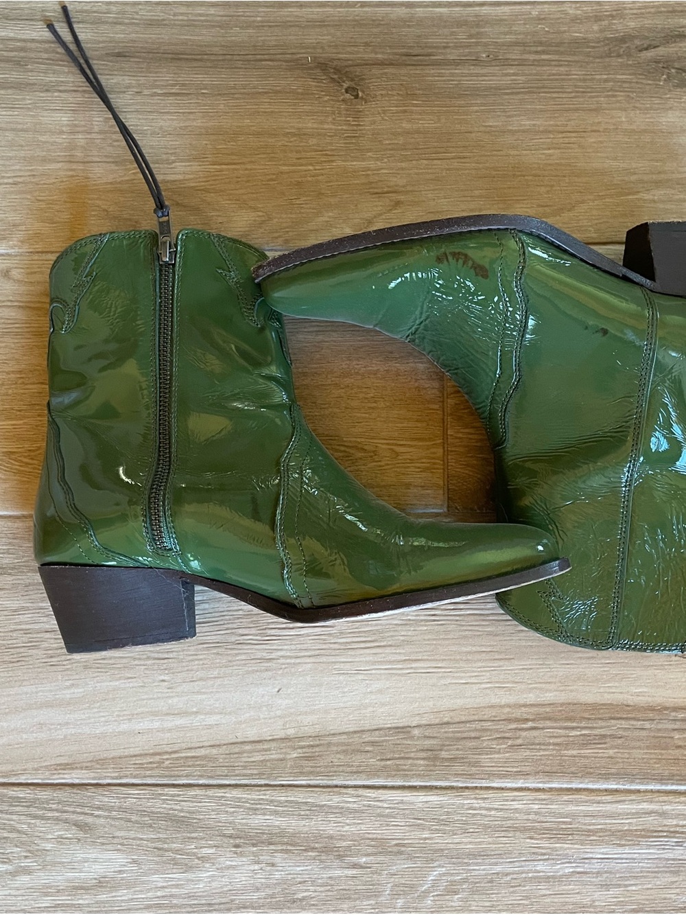 Free People Green Patent Western Booties
